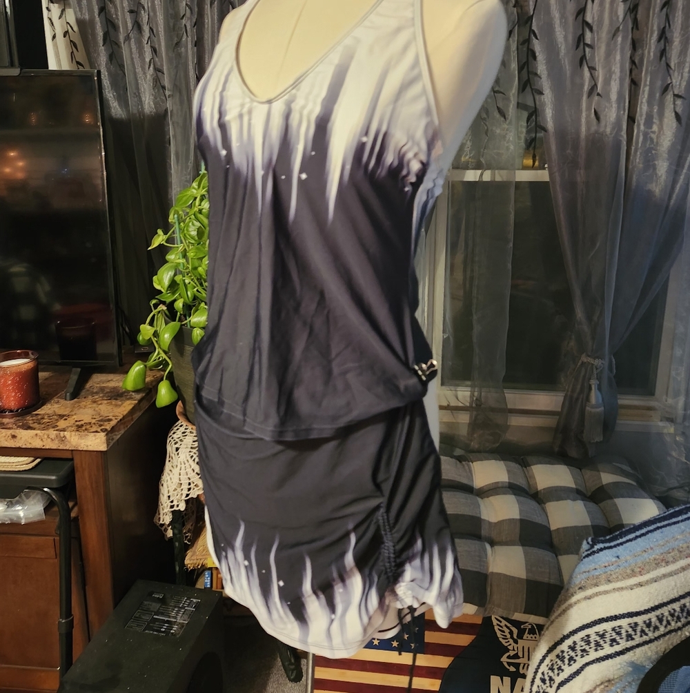 Black and White Tankini Swim Dress
